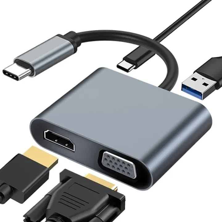 USB C Hub 4 in 1 4K HDMI VGA Adapter With USB 3.0 Type-C Dongle — image 1