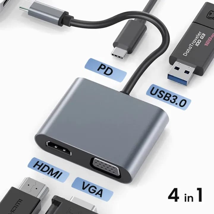 USB C Hub 4 in 1 4K HDMI VGA Adapter With USB 3.0 Type-C Dongle — image 3