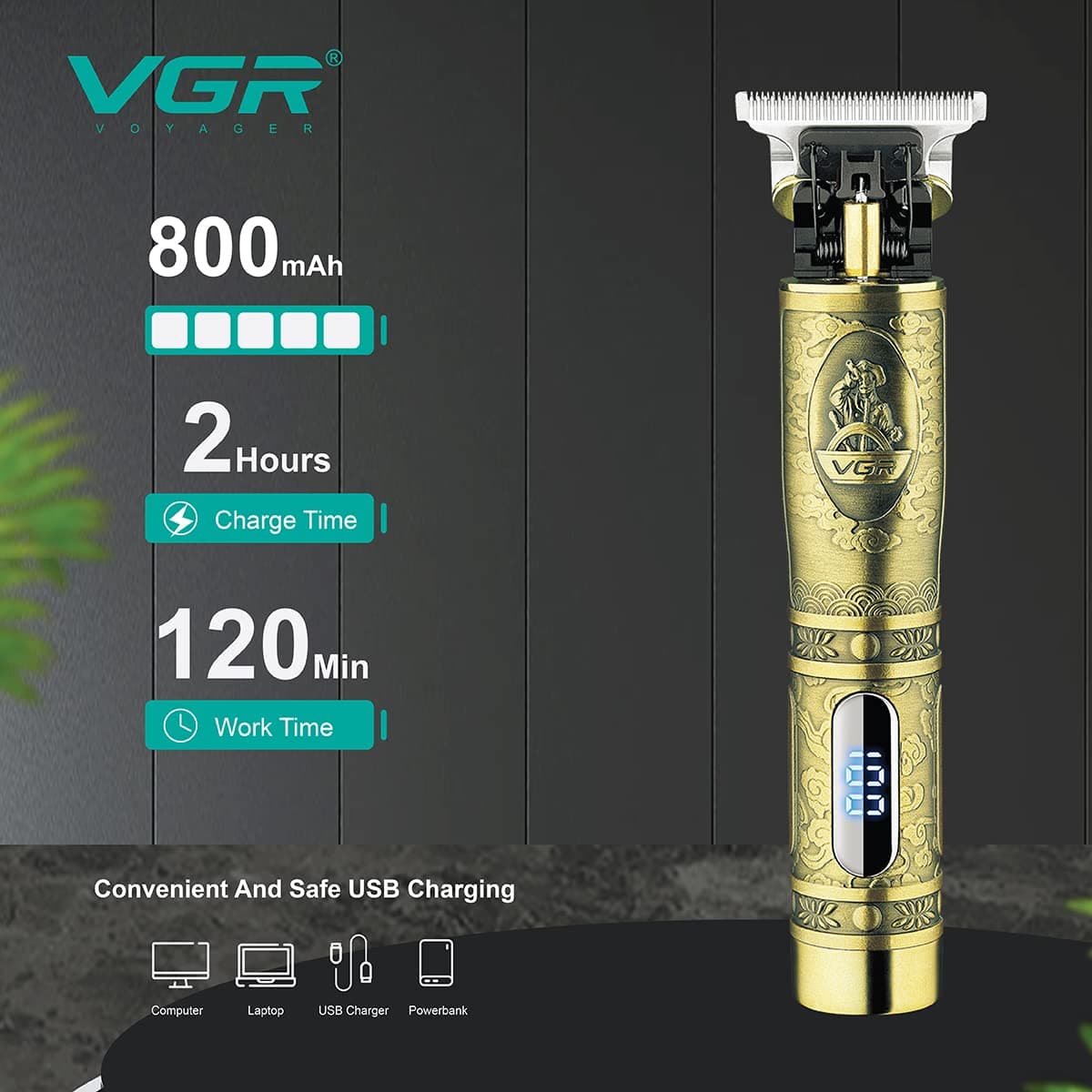 VGR V091 Professional Cordless Hair Clipper Trimmer With Digital Display — image 2