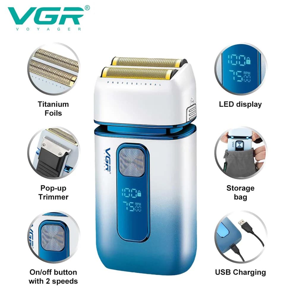 VGR V362 SUPER TRIM Foil Shaver For Men Titanium Dual Foils 2 Speeds IPX-6 Waterproof — image 1