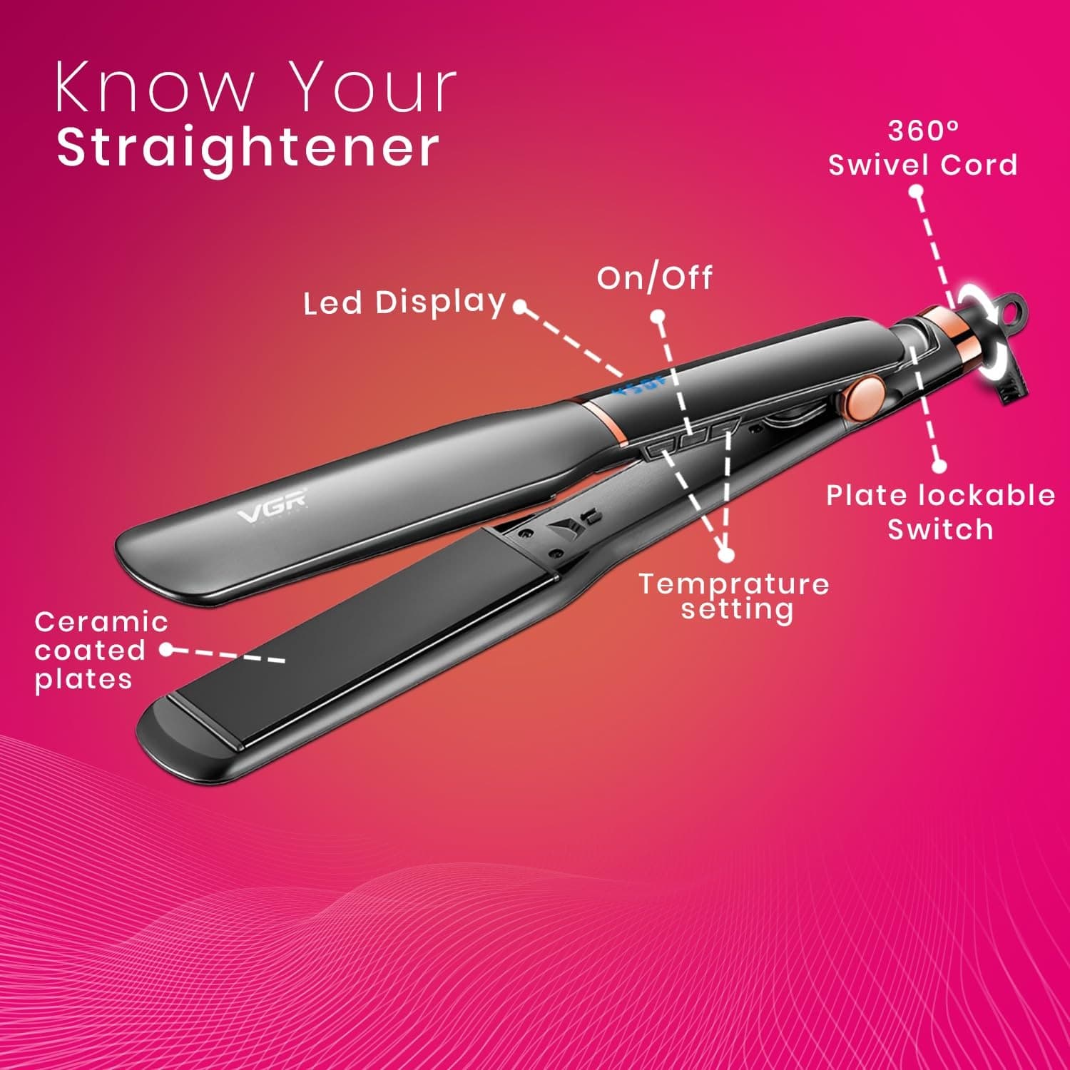 VGR V519S Professional Hair Straightener With 38 mm Ceramic Plates and Adjustable Temperature Settings — image 4