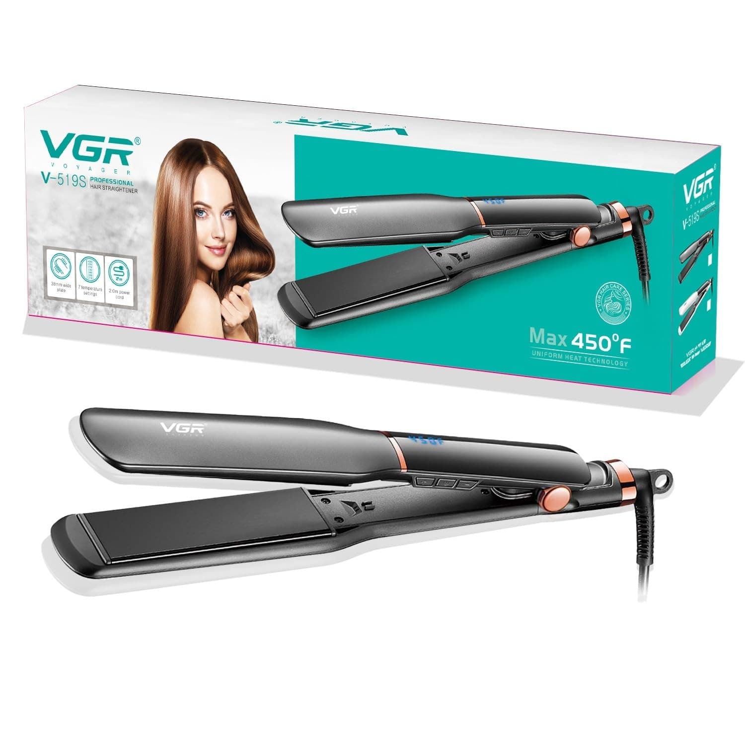 VGR V519S Professional Hair Straightener With 38 mm Ceramic Plates and Adjustable Temperature Settings — image 1