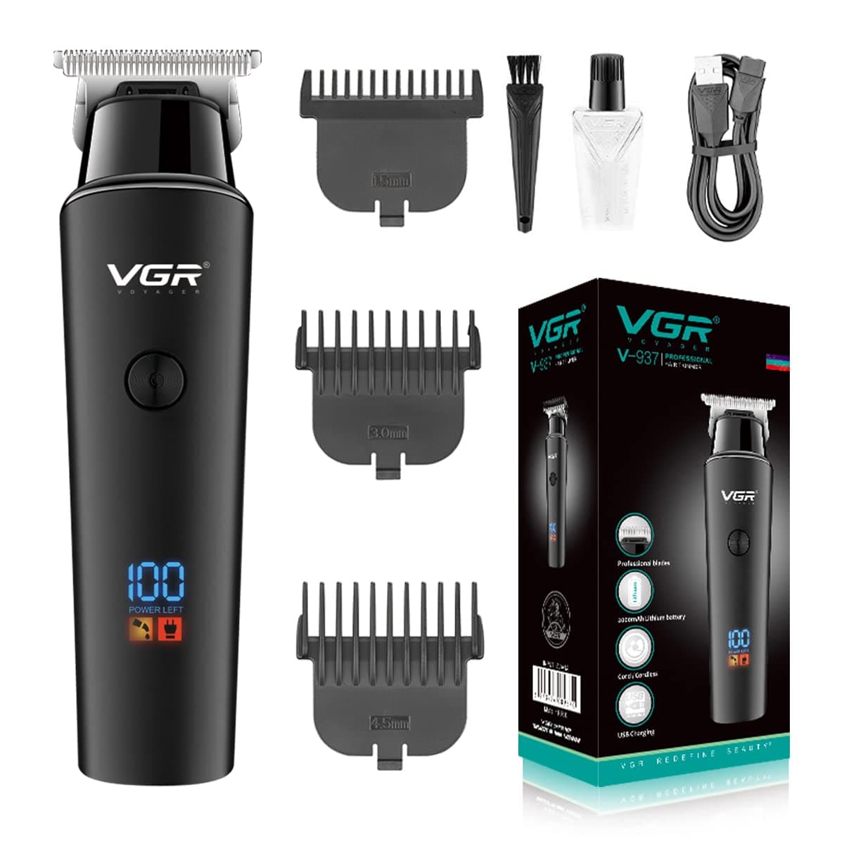 VGR V937 Professional Cordless Rechargeable Hair Trimmer With LED Display — image 1