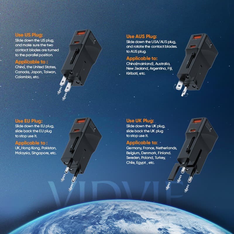 Vidvie TA4405 25W Global Universal Conversion Charger Travel Adapter — image 5