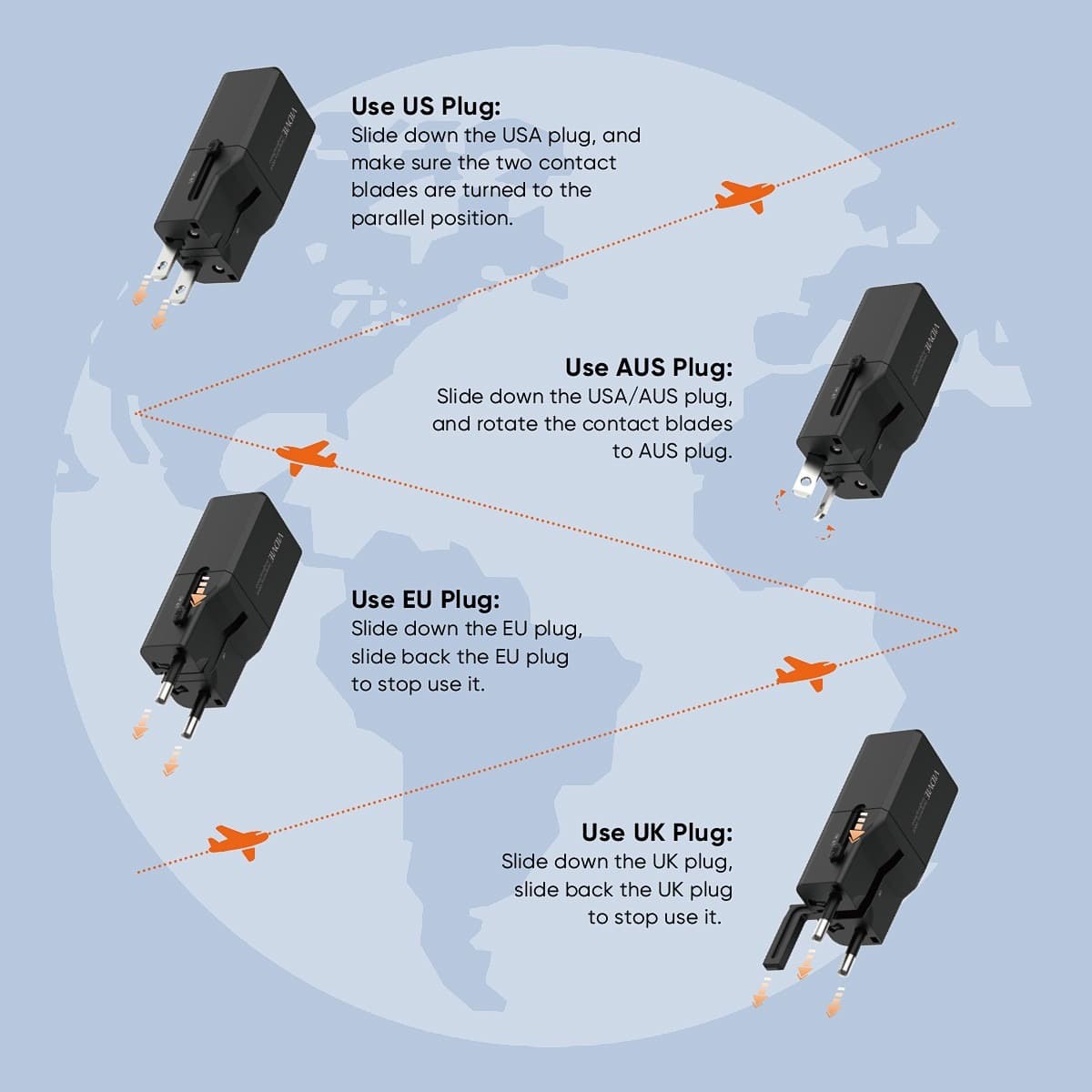 Vidvie TA4406 33W Wall Charger Global Universal Conversion Travel Adapter — image 4