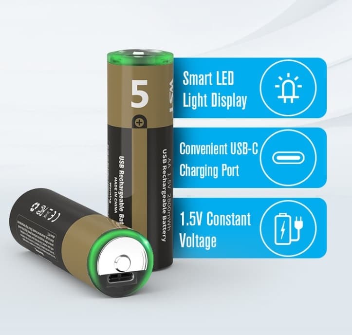 WST Type C Rechargeable AA Batteries 1 Pair — image 1