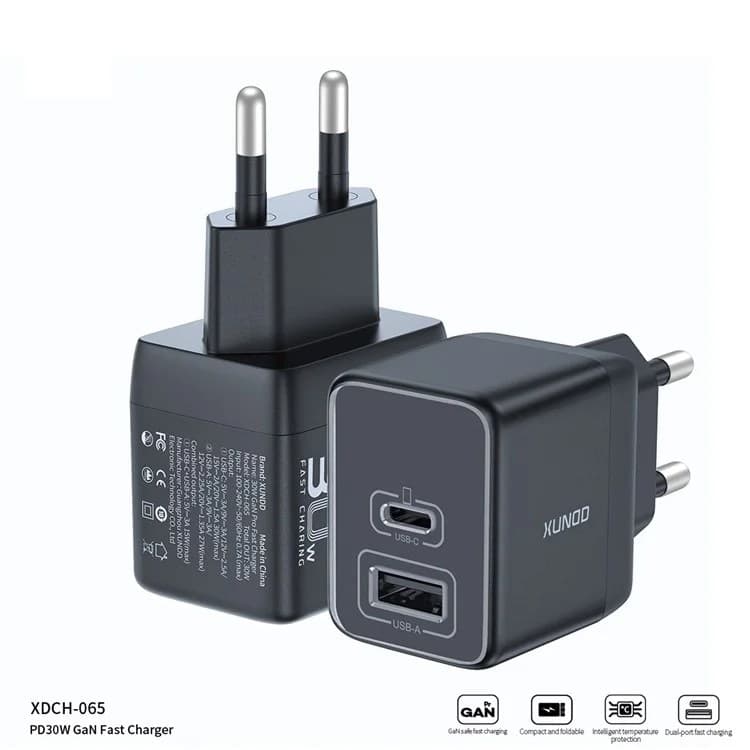 XUNDD XDCH 065 Type-C+USB-A 30W Fast ChargingPortable GaN Power Adapter Mobile Charger — image 2
