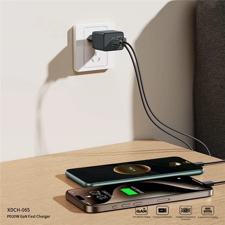 XUNDD XDCH 065 Type-C+USB-A 30W Fast ChargingPortable GaN Power Adapter Mobile Charger — image 3