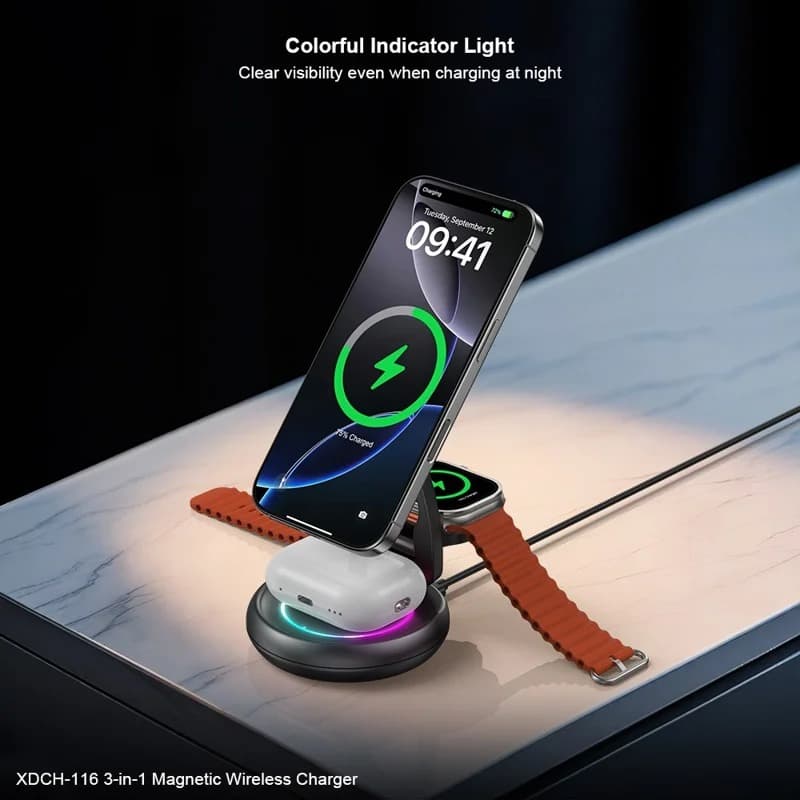 XUNDD XDCH-116 3 In 1 Magnetic Folding Wireless Charger For Mobile Phone, Earphones & Watch — image 3