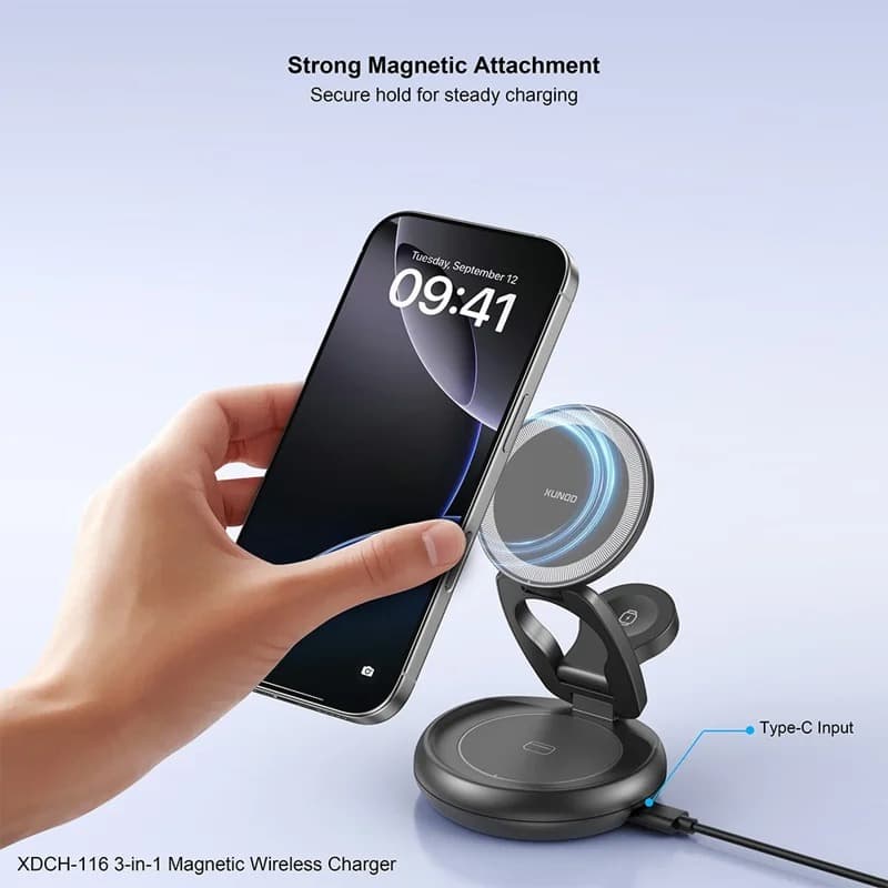 XUNDD XDCH-116 3 In 1 Magnetic Folding Wireless Charger For Mobile Phone, Earphones & Watch — image 4
