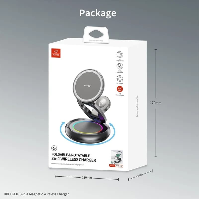 XUNDD XDCH-116 3 In 1 Magnetic Folding Wireless Charger For Mobile Phone, Earphones & Watch — image 6