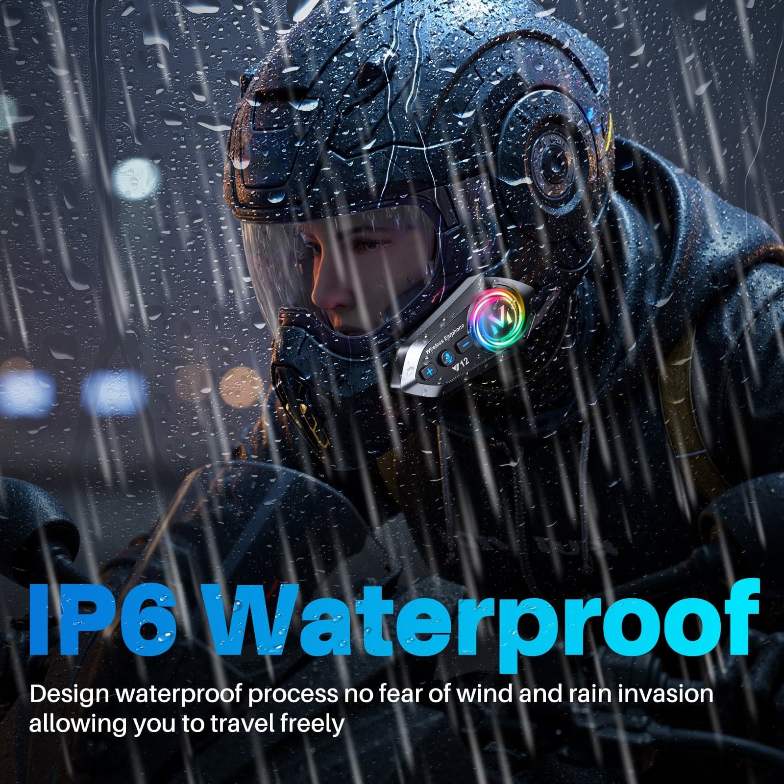 Y12 Motorcycle Bluetooth Helmet Headset Speaker Bluetooth 5.3 IP67 Waterproof — image 4